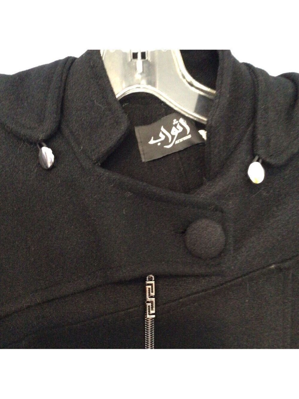 Athwab Black Long Belted Coat Removable Hood Full Zip Sz 40 Fits Like Small - Picture 6 of 11